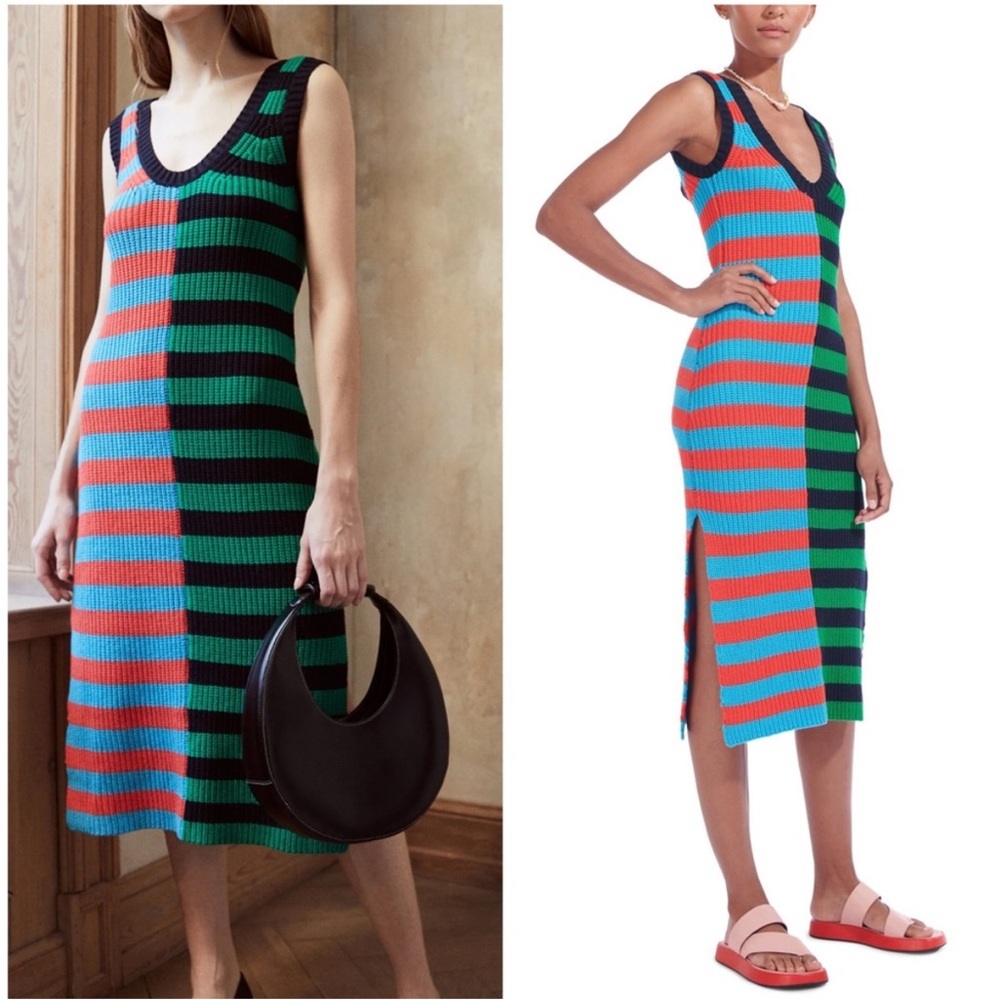 STAUD Multicolor Striped Midi Dress